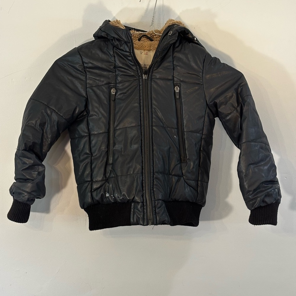 Zara Boys Size 6 Black Faux Leather Jacket